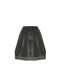 Jupe courte à bordure cloutée en cuir - Noir