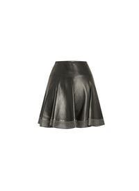 Jupe courte à bordure cloutée en cuir - Noir