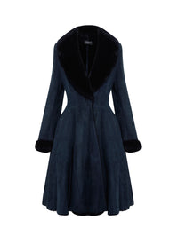 Manteau en cuir évasé col fourrure - Nuit