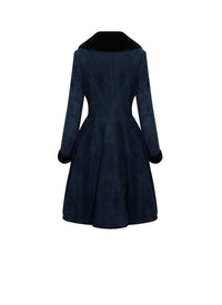 Manteau en cuir évasé col fourrure - Nuit