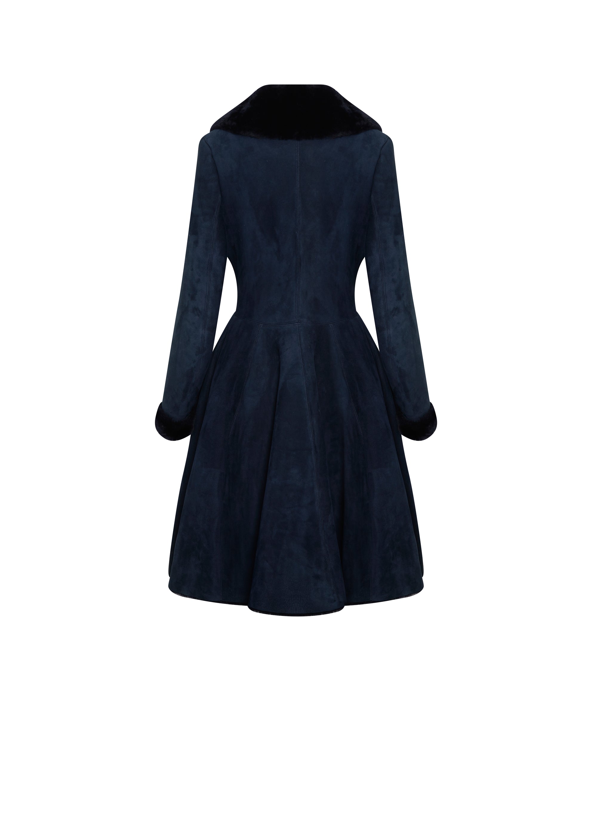 Manteau en cuir évasé col fourrure - Nuit