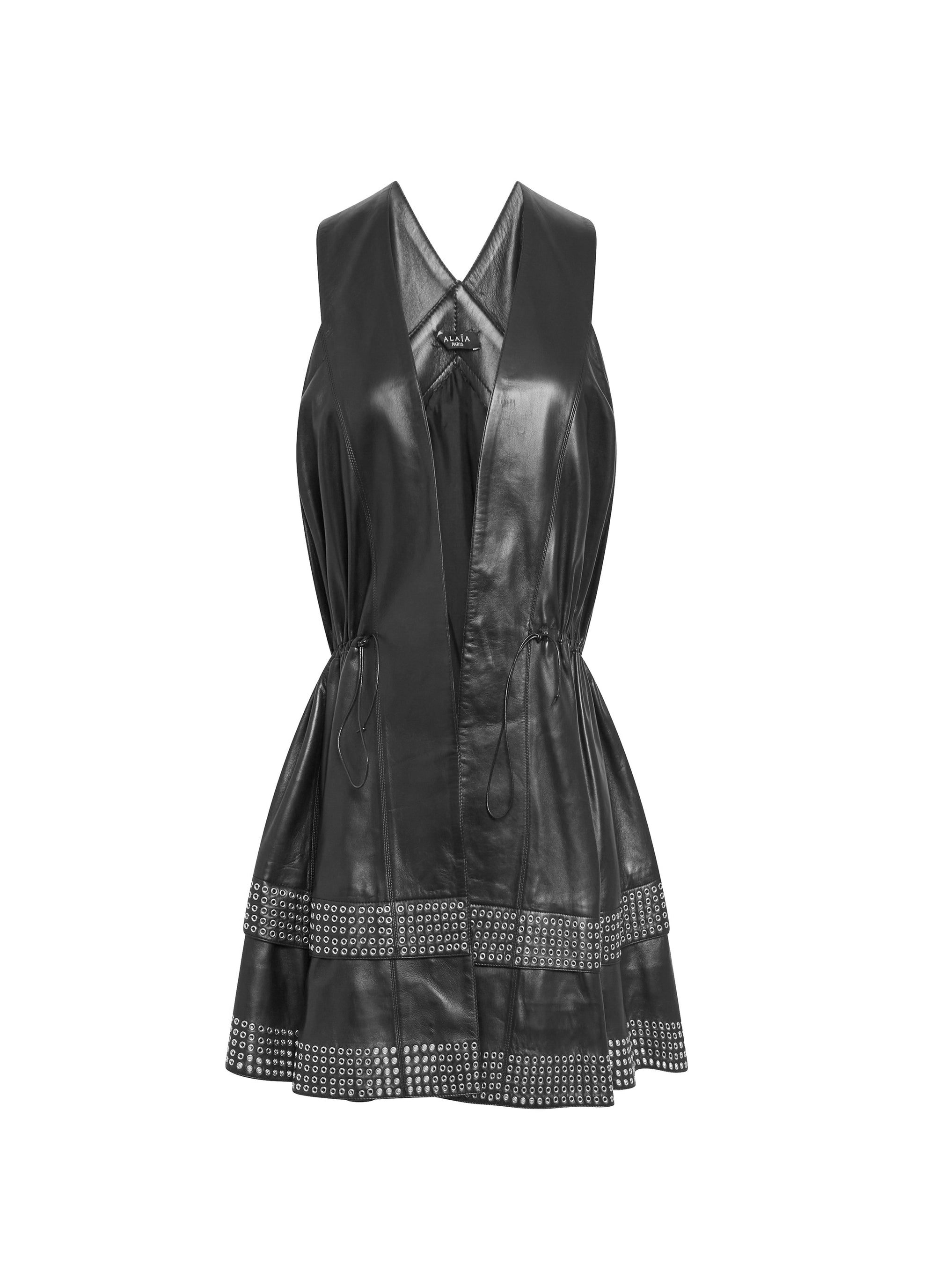 Sleeveless leather dress - Black intense