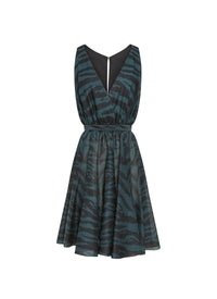 Sleeveless silk Zebra dress - Black & Green