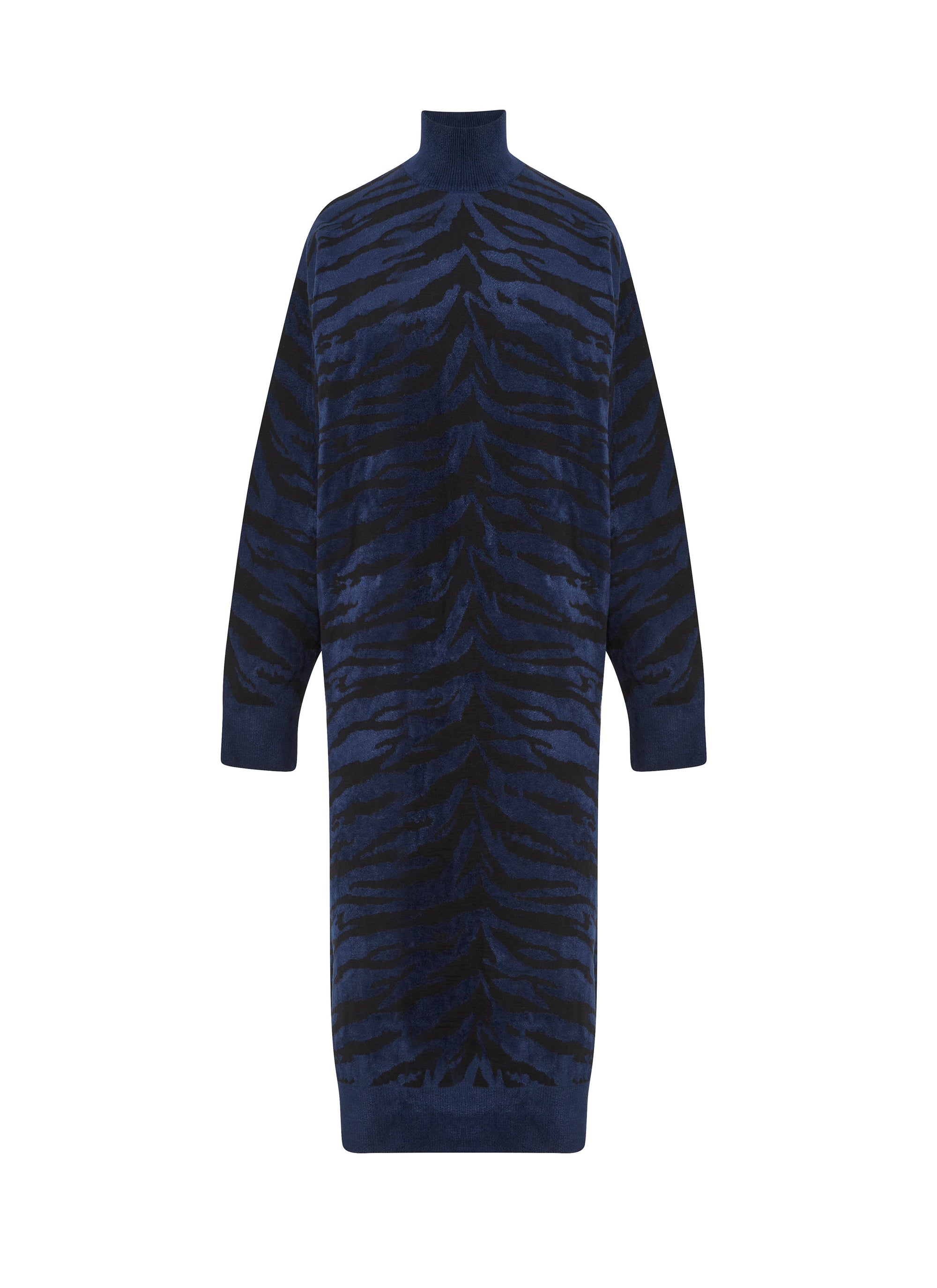 Robe à manches longues en laine - Noir & Bleu