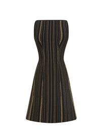 Robe sans manches texturée à rayures - Noir & Or