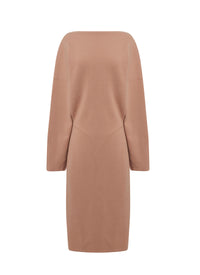 Robe à manches longues et col V en laine - Nude