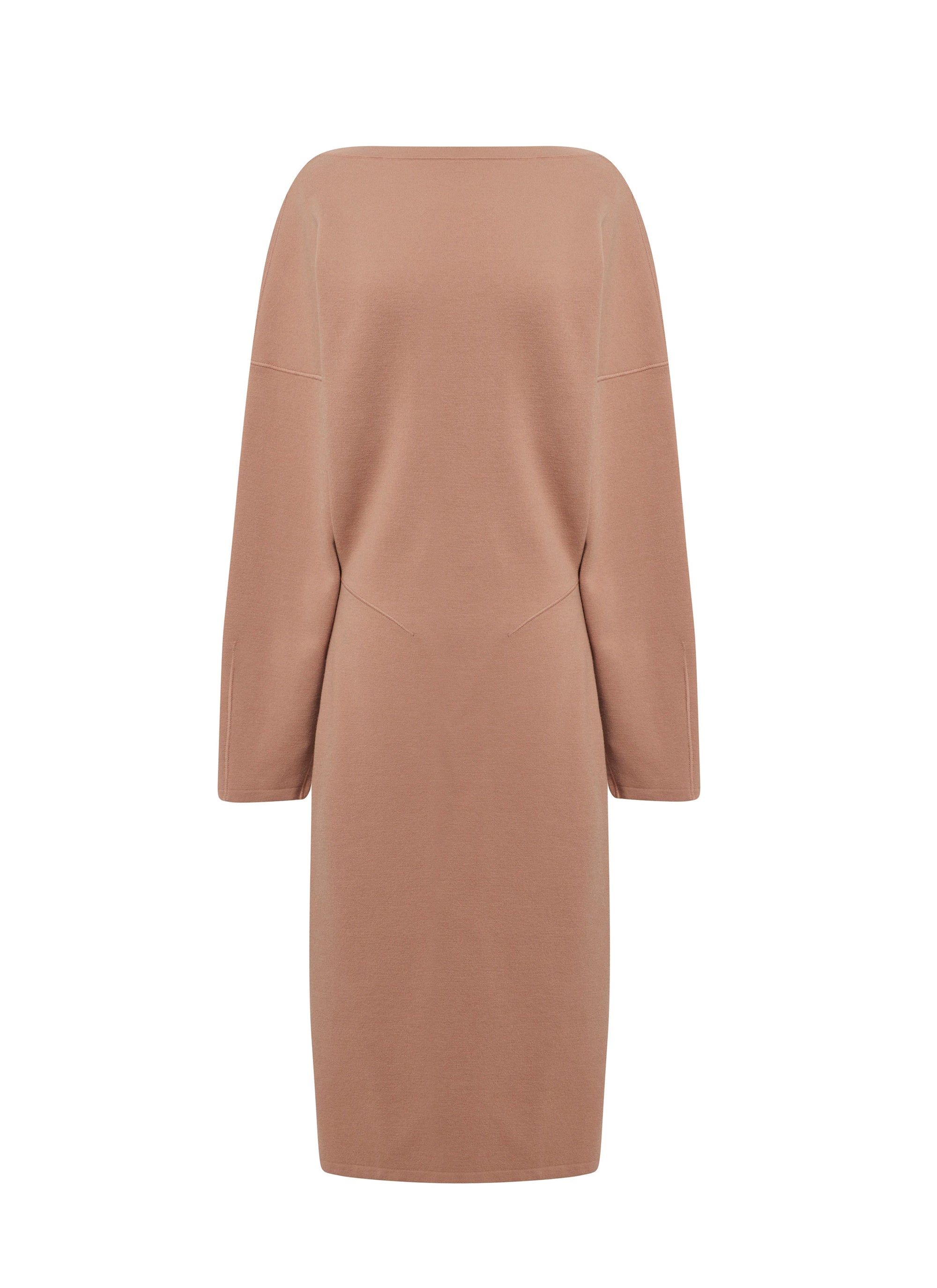 Robe à manches longues et col V en laine - Nude