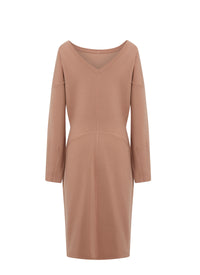 Robe à manches longues et col V en laine - Nude