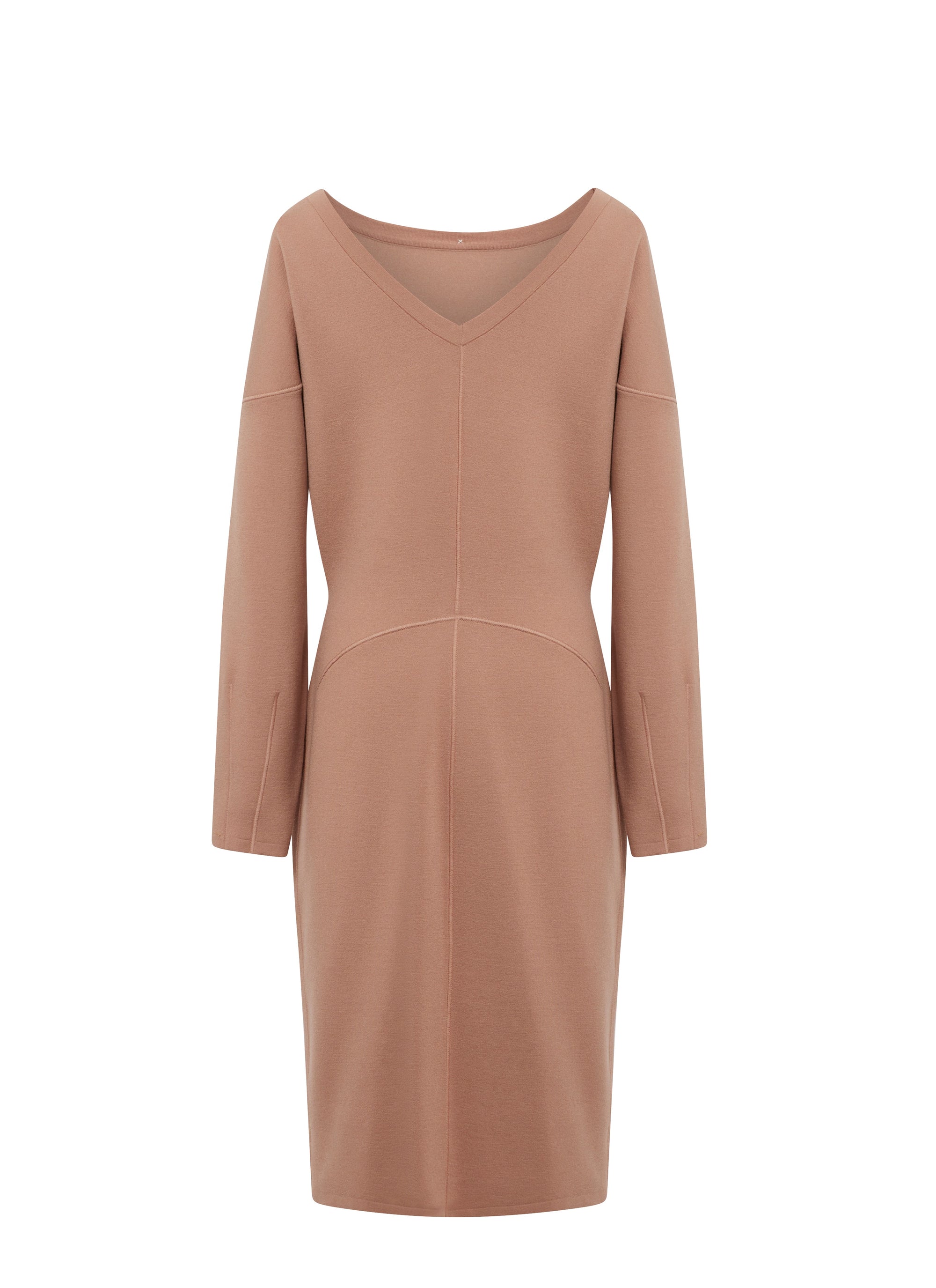 Robe à manches longues et col V en laine - Nude