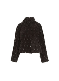 Veste en cuir suede festonnée - Noir