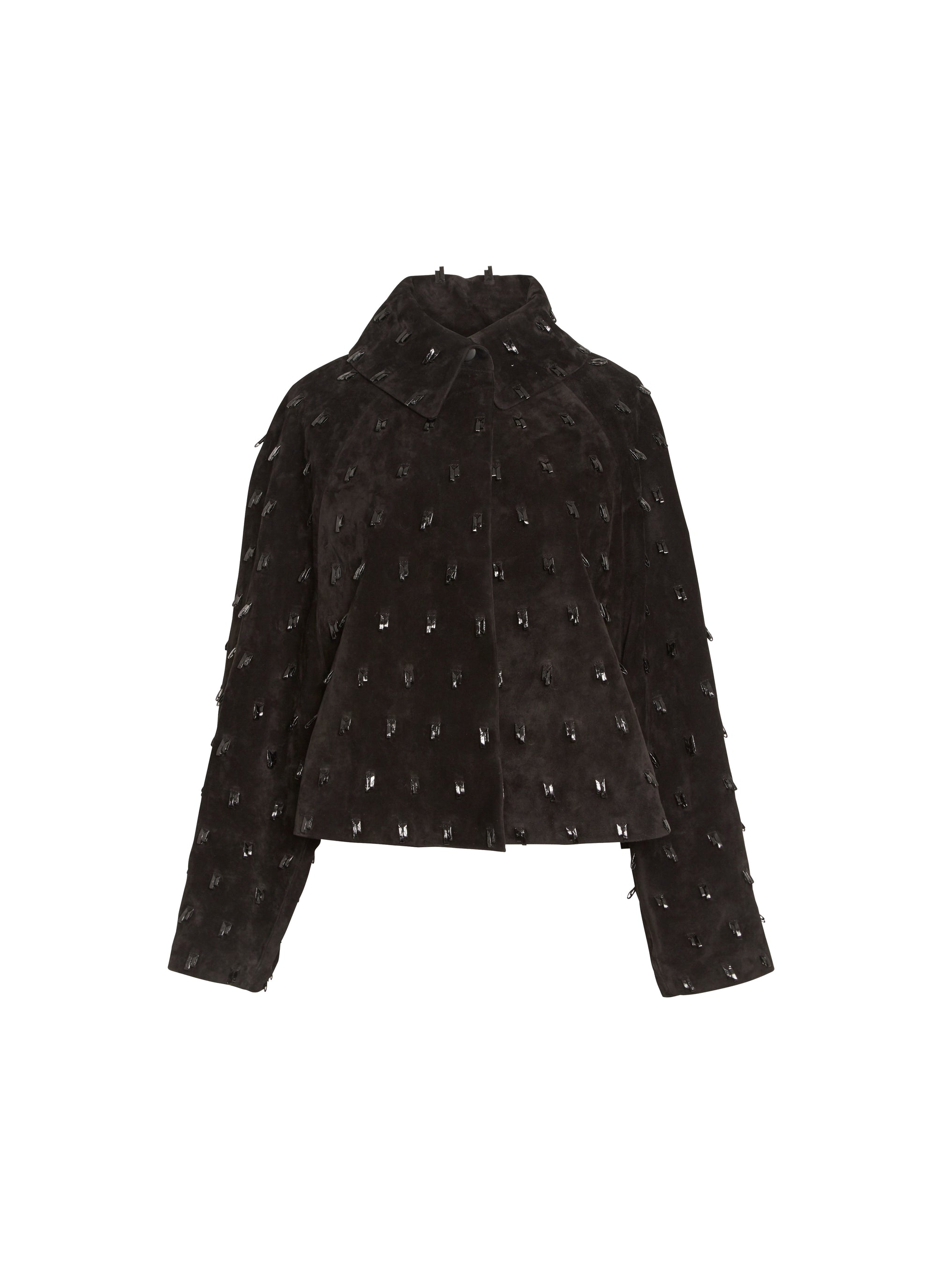 Veste en cuir suede festonnée - Noir