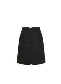 Jupe boutonnée en laine - Noir