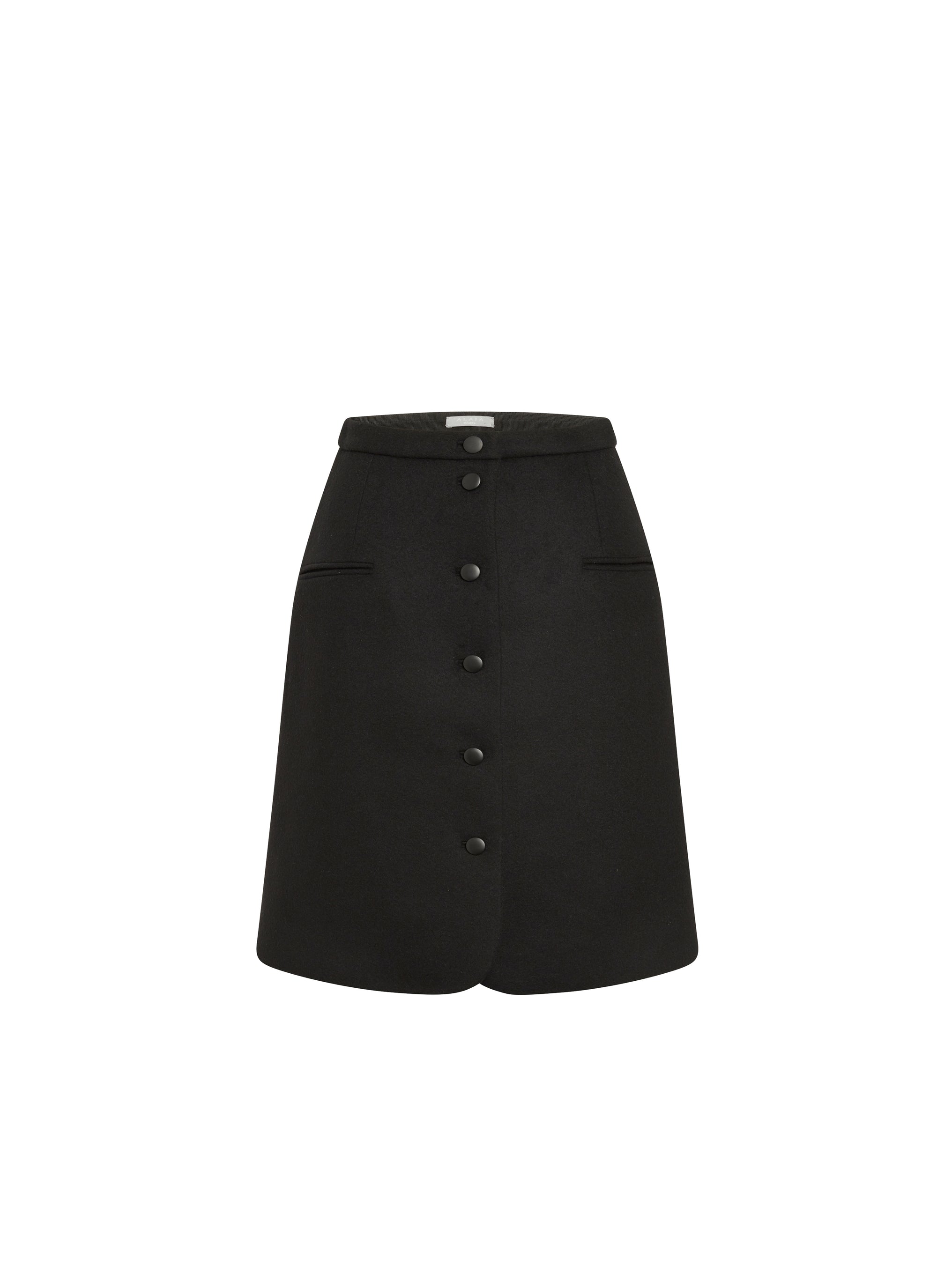 Jupe boutonnée en laine - Noir