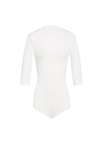 3/4 sleeve buttoned bodysuit - White