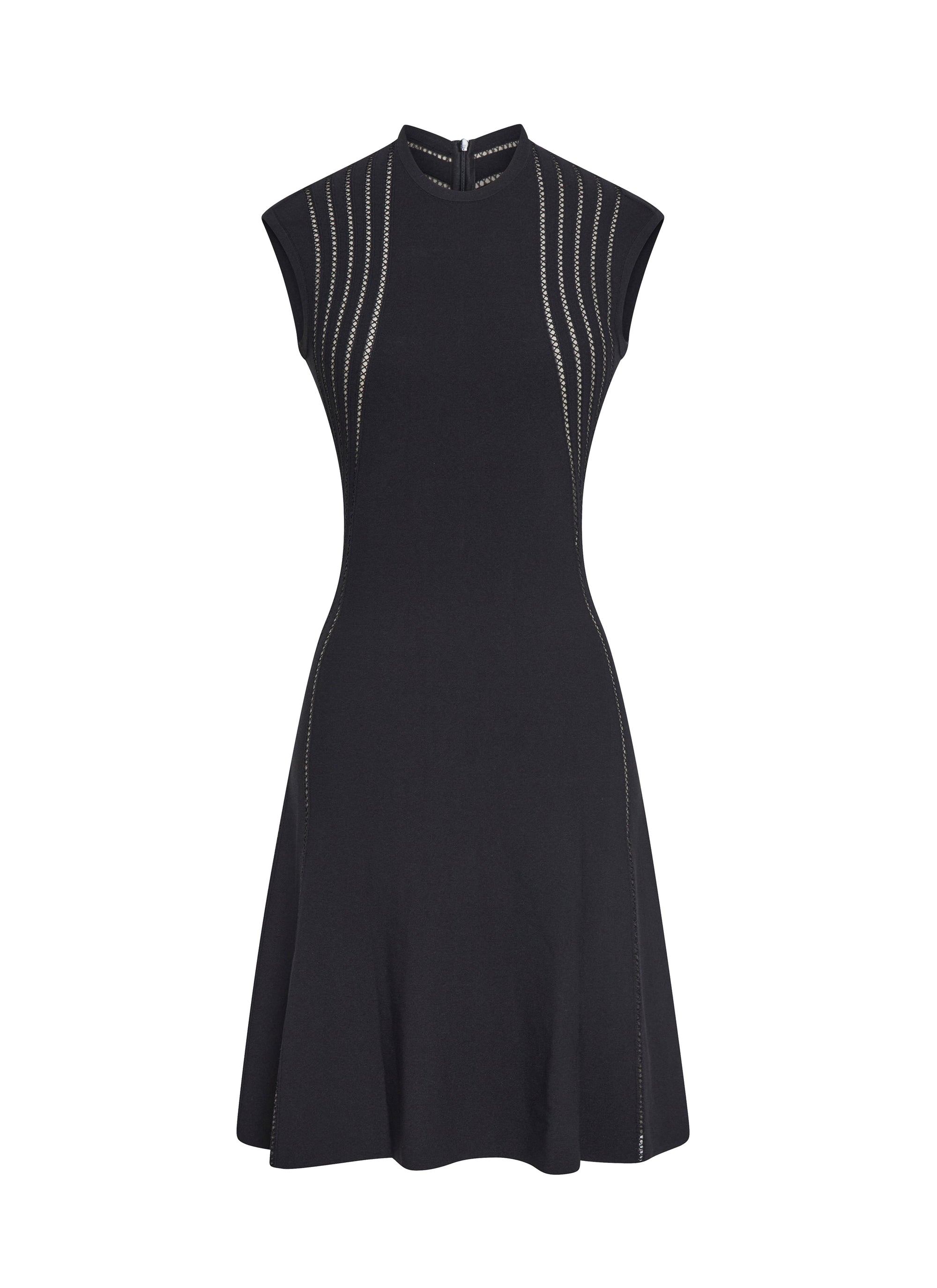 Flared dress with thin openwork stripes - Black intense