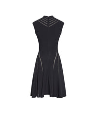 Flared dress with thin openwork stripes - Black intense