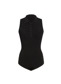Sleeveless bodysuit with front button placket - Black intense