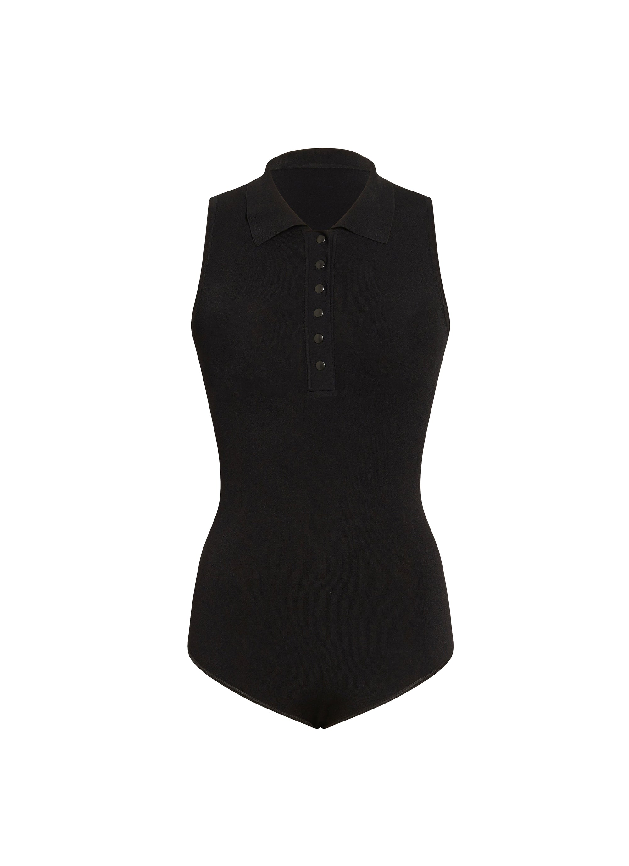 Sleeveless bodysuit with front button placket - Black intense