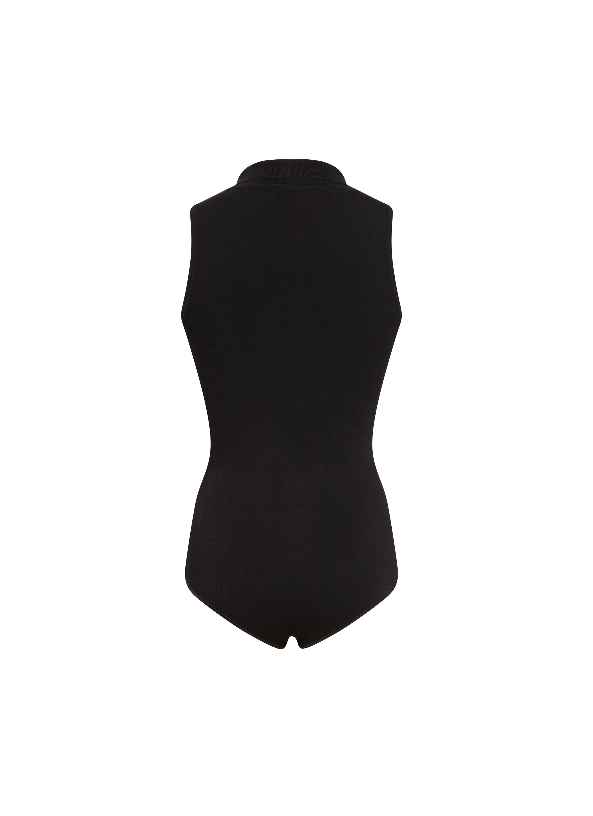 Sleeveless bodysuit with front button placket - Black intense