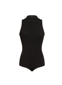 Sleeveless bodysuit with back button placket - Black intense