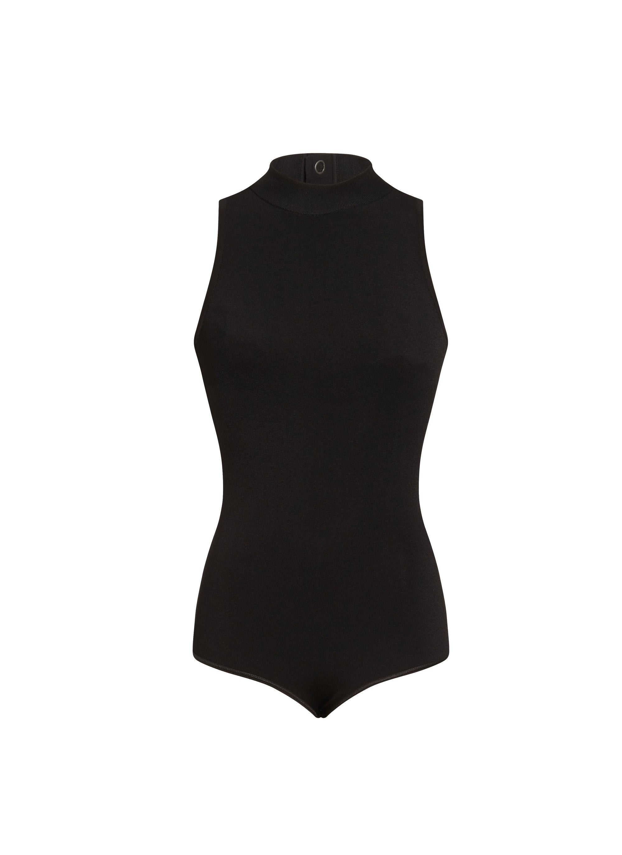 Sleeveless bodysuit with back button placket - Black intense
