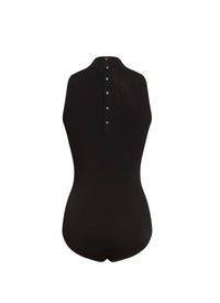 Sleeveless bodysuit with back button placket - Black intense