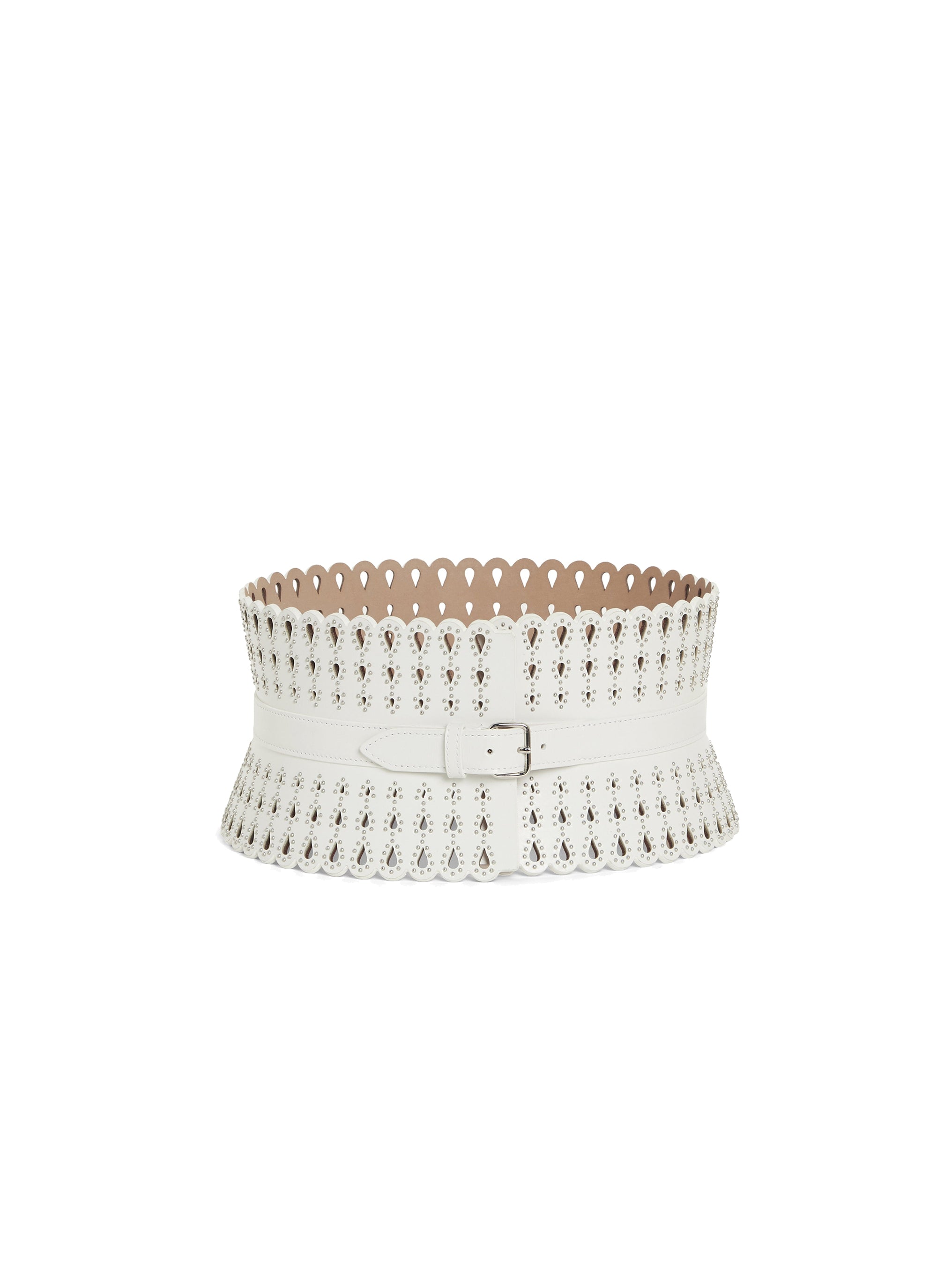 Small pattern corset belt in leather - Optic White