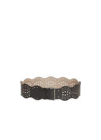 Flat openwork belt in leather - Black