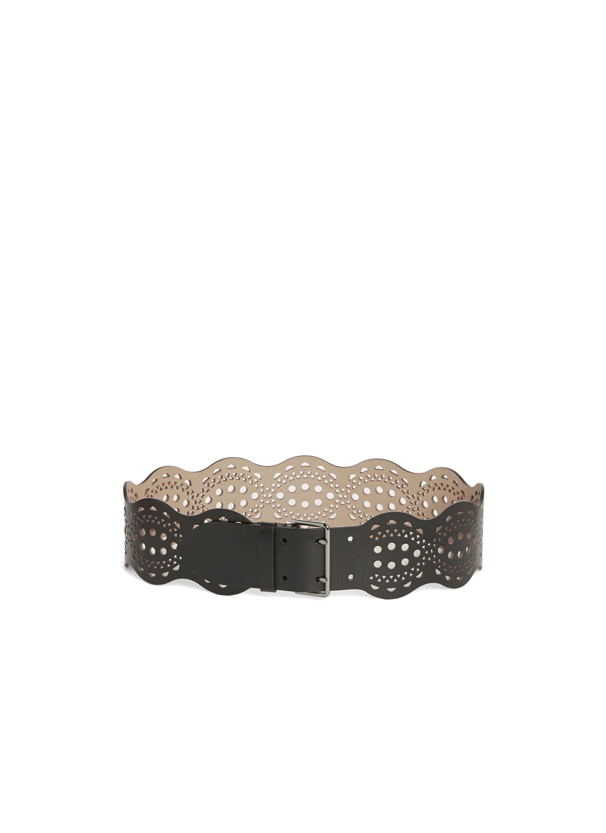 Flat openwork belt in leather - Black