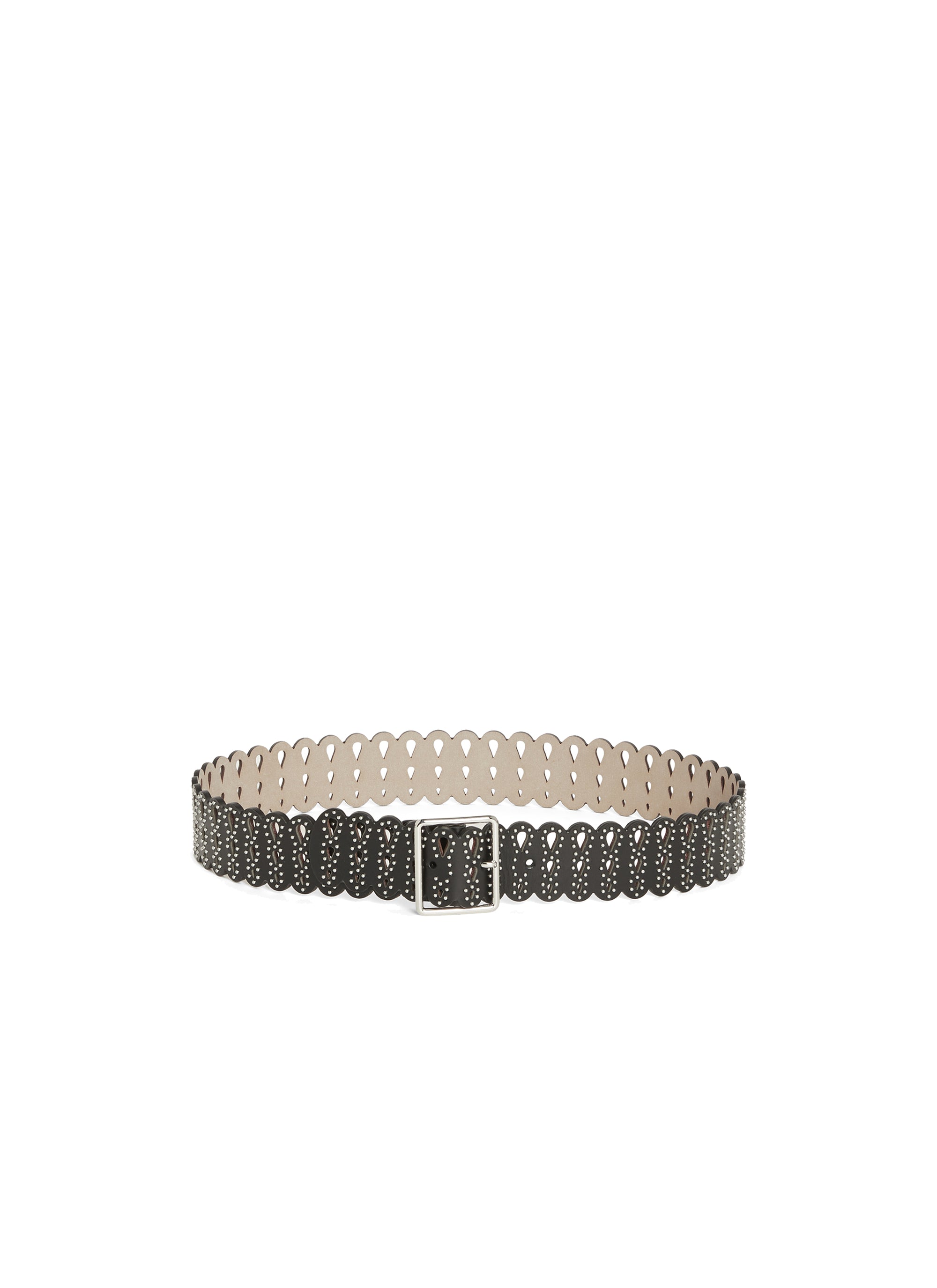 Ceinture plate à clous en cuir - Noir