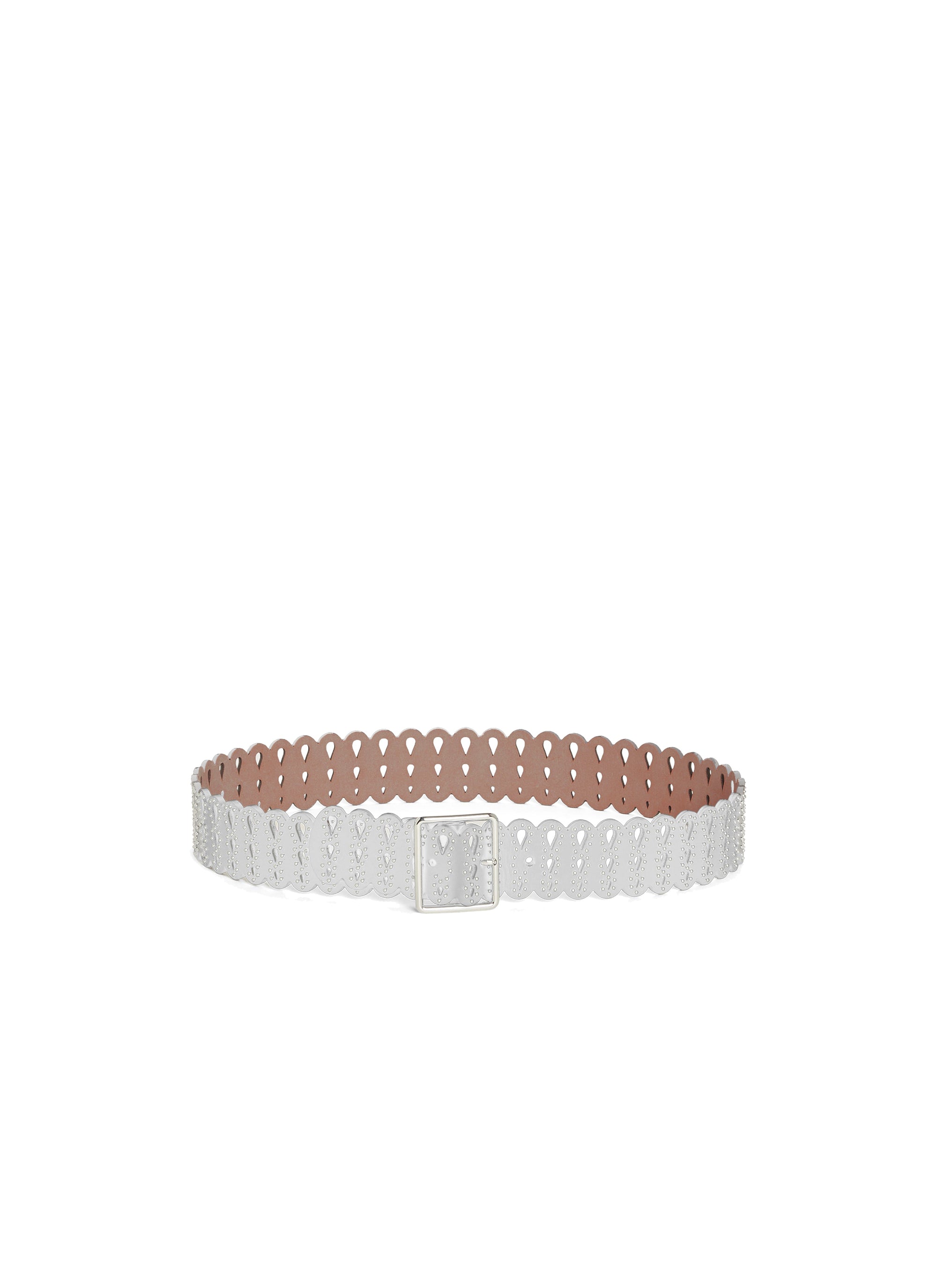 Flat studded belt in leather - Optic White