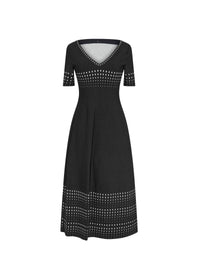 Short-sleeved v-neck maxi dress - Black & White