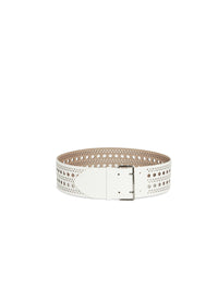 Flat openwork belt in leather - Optic White