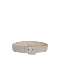 Oversized geometric buckle belt in leather - Turtle Dove