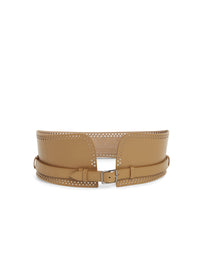 Ceinture large à motif ajourée en cuir - Tan Clair
