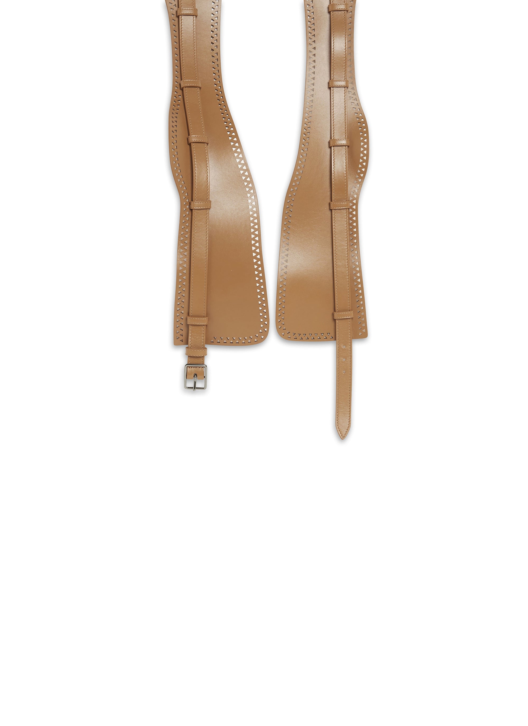 Ceinture large à motif ajourée en cuir - Tan Clair