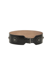Ceinture à boucle à clous en cuir - Noir & Ruthenium