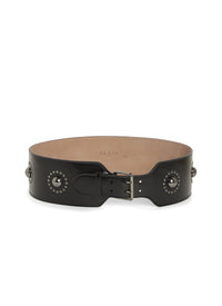 Leather studded buckle belt - Black & Ruthenium
