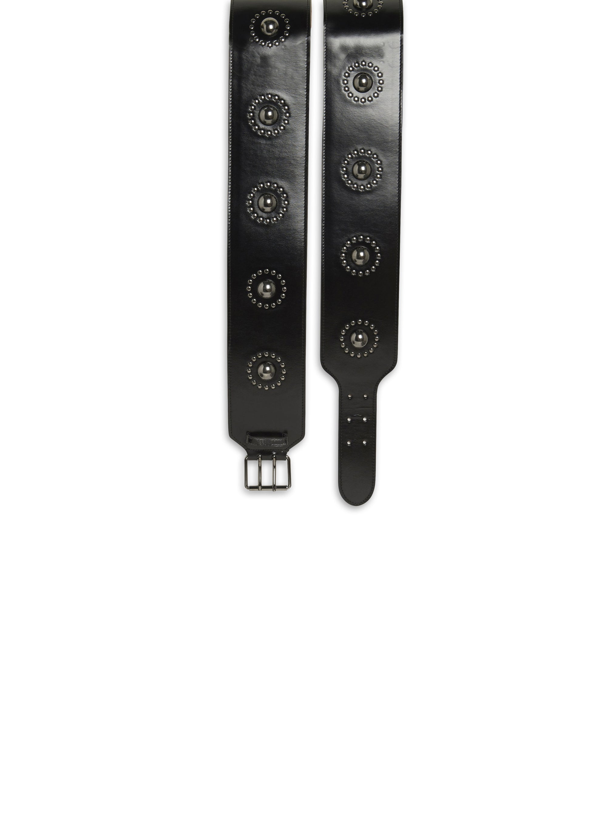 Ceinture à boucle à clous en cuir - Noir & Ruthenium