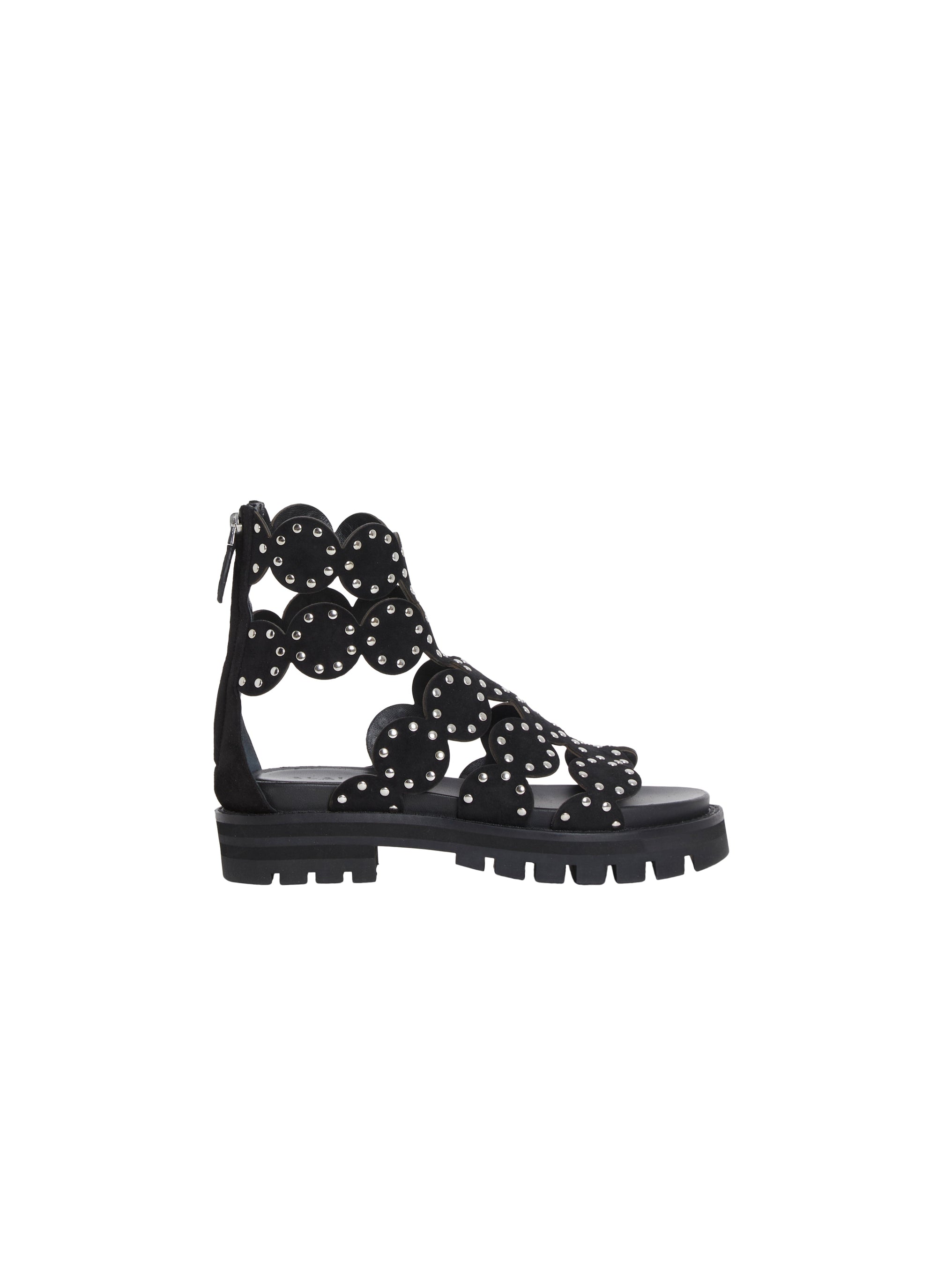 Notched leather flat sandals - Black