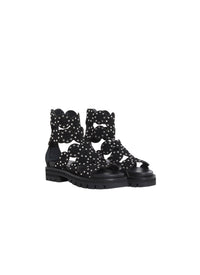 Notched leather flat sandals - Black