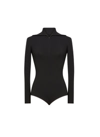 Long sleeve turtleneck bodysuit in wool - Black