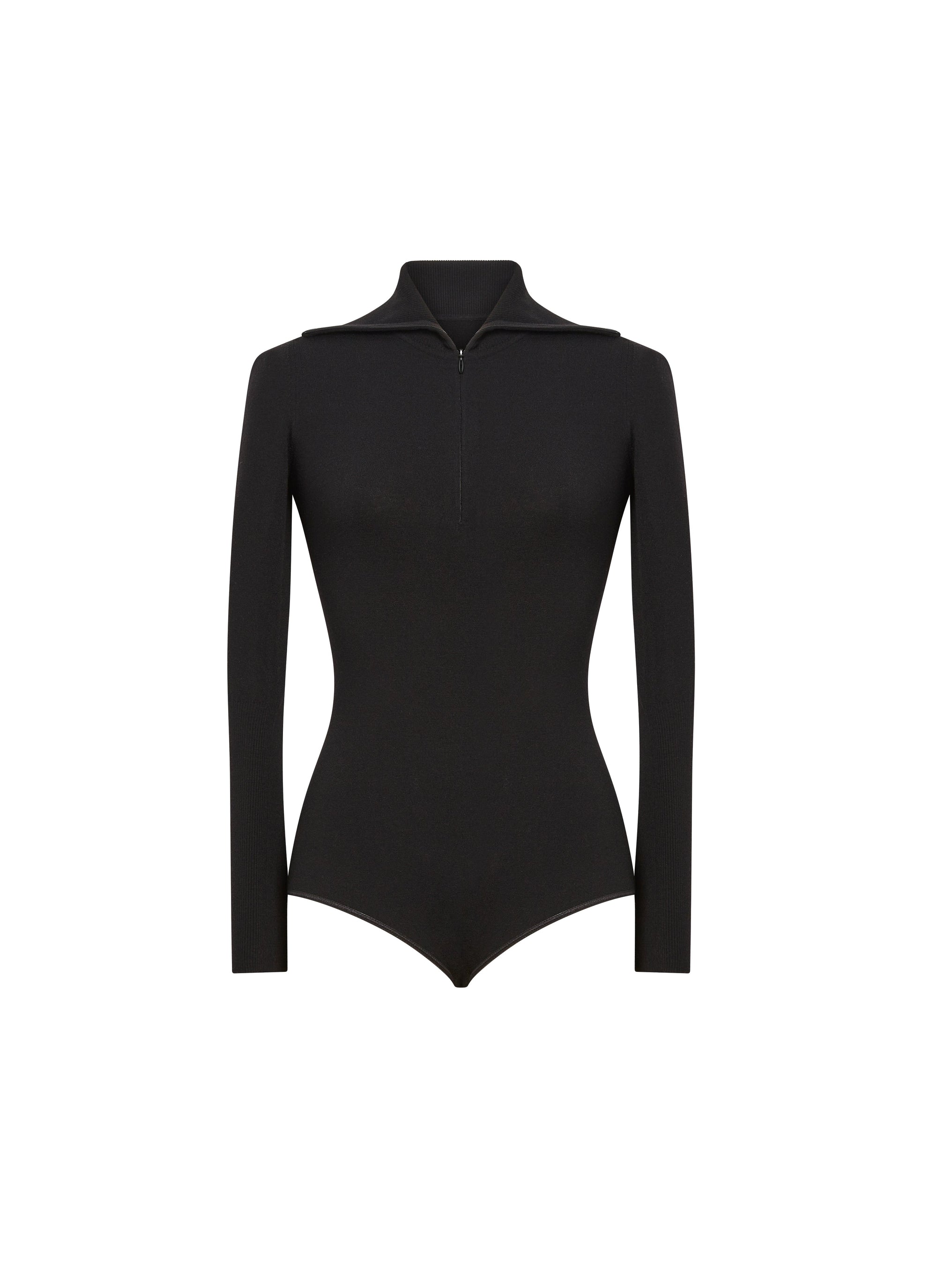 Long sleeve turtleneck bodysuit in wool - Black