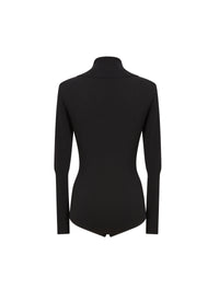 Long sleeve turtleneck bodysuit in wool - Black