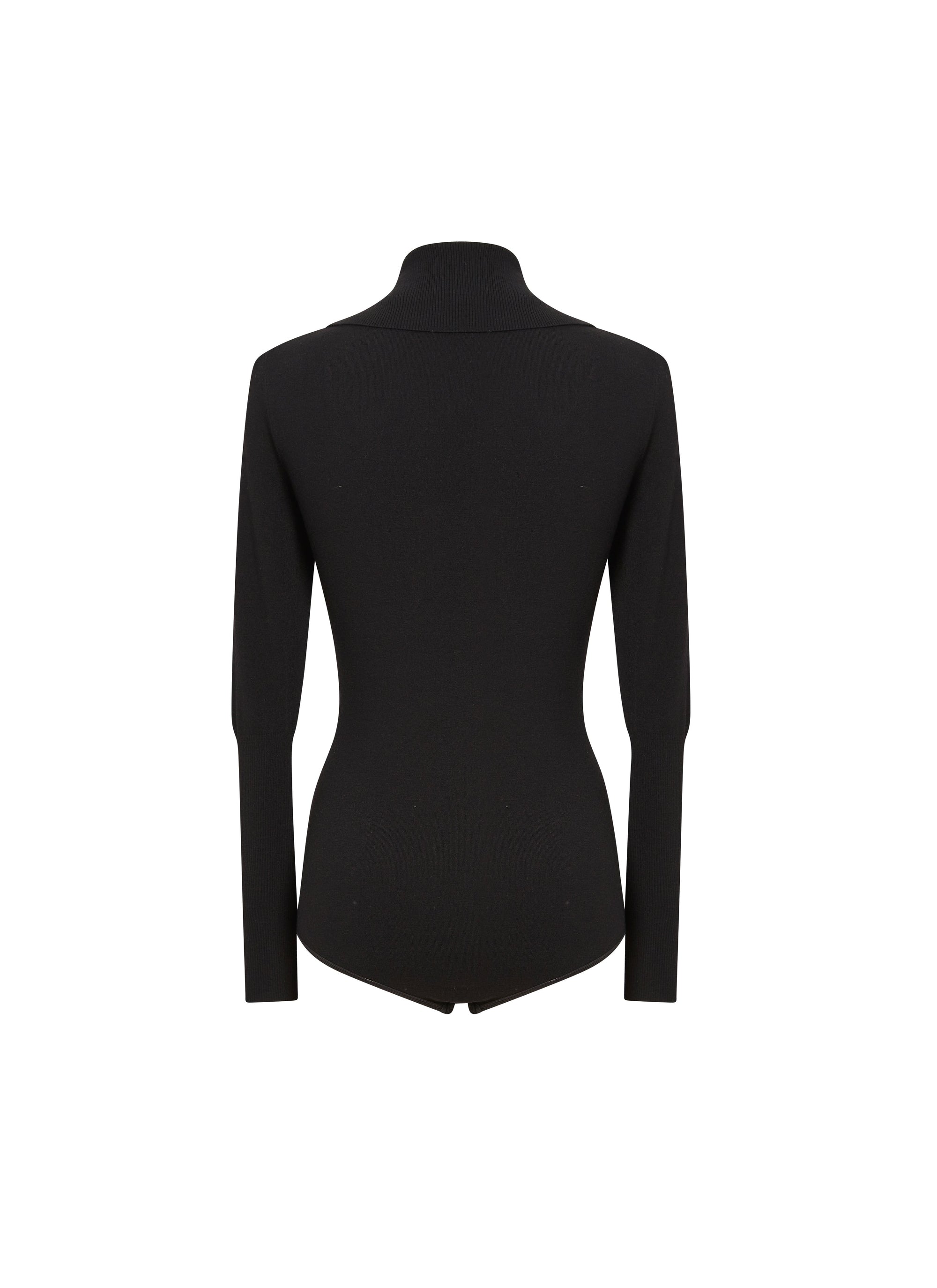 Long sleeve turtleneck bodysuit in wool - Black