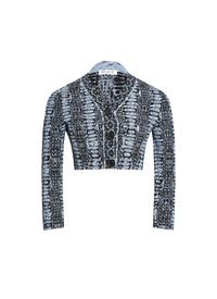 Cardigan court imprimé python - Noir & Bleu