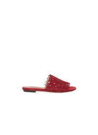 Sandales plates à motif ajouré en cuir - Rouge Grenat