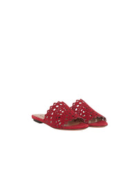 Sandales plates à motif ajouré en cuir - Rouge Grenat