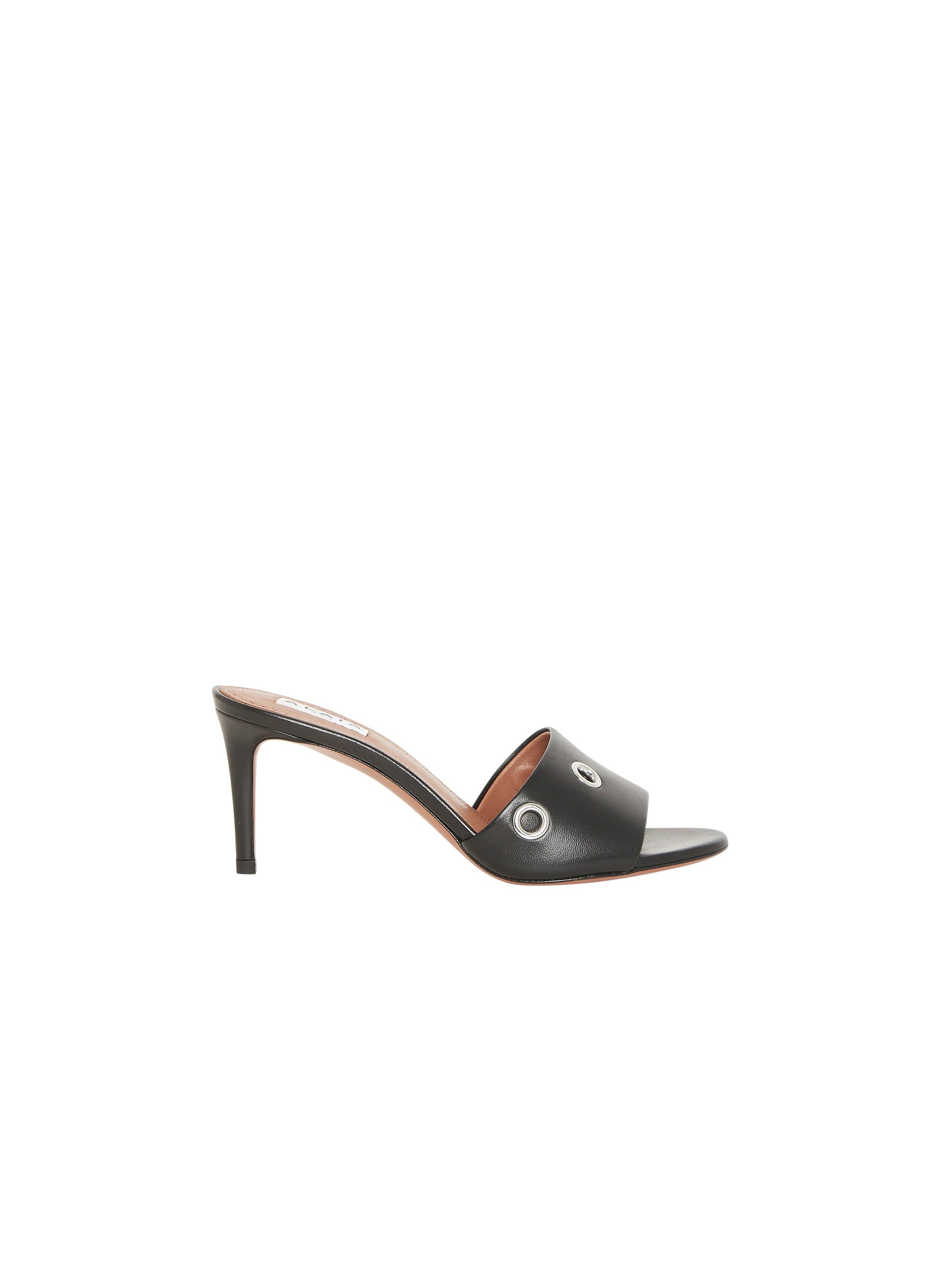Mules à talons et œillets en cuir - Noir