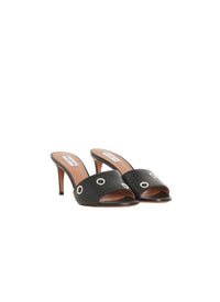 Mules à talons et œillets en cuir - Noir